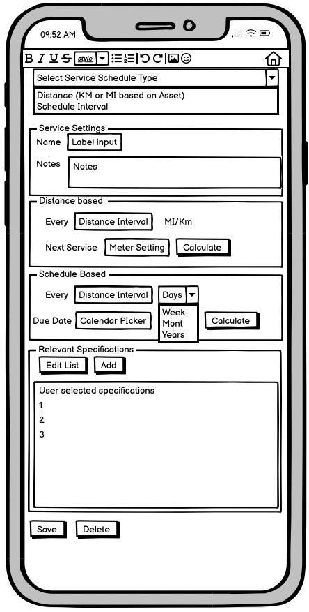 Phone mockup: mobile app wireframe for service scheduling and field software